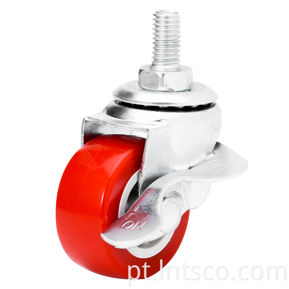 Side Brake Red PVC Threaded Stem Small Casters